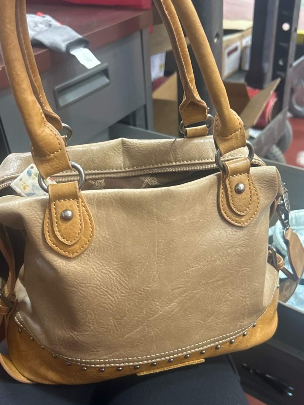 Wrangler Beige and Tan Dual-Handle Shoulder Bag